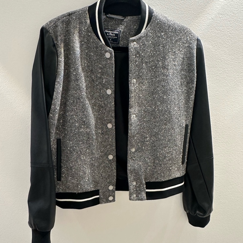 Abercrombie & Fitch Black and Gray Varsity Jacket